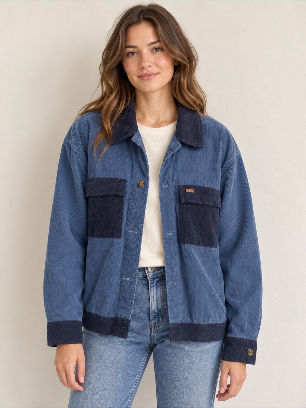 Brixton Blue Navy Colorblock Corduroy Shirt Jacket Size Medium